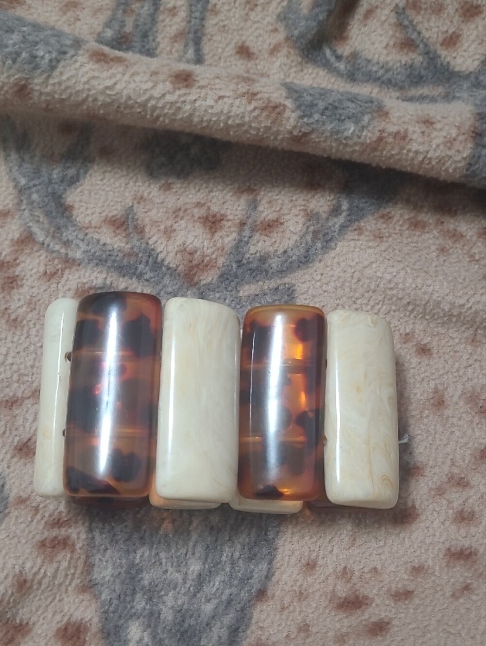 Tortoiseshell and Cream Wide Stretch Bracelet